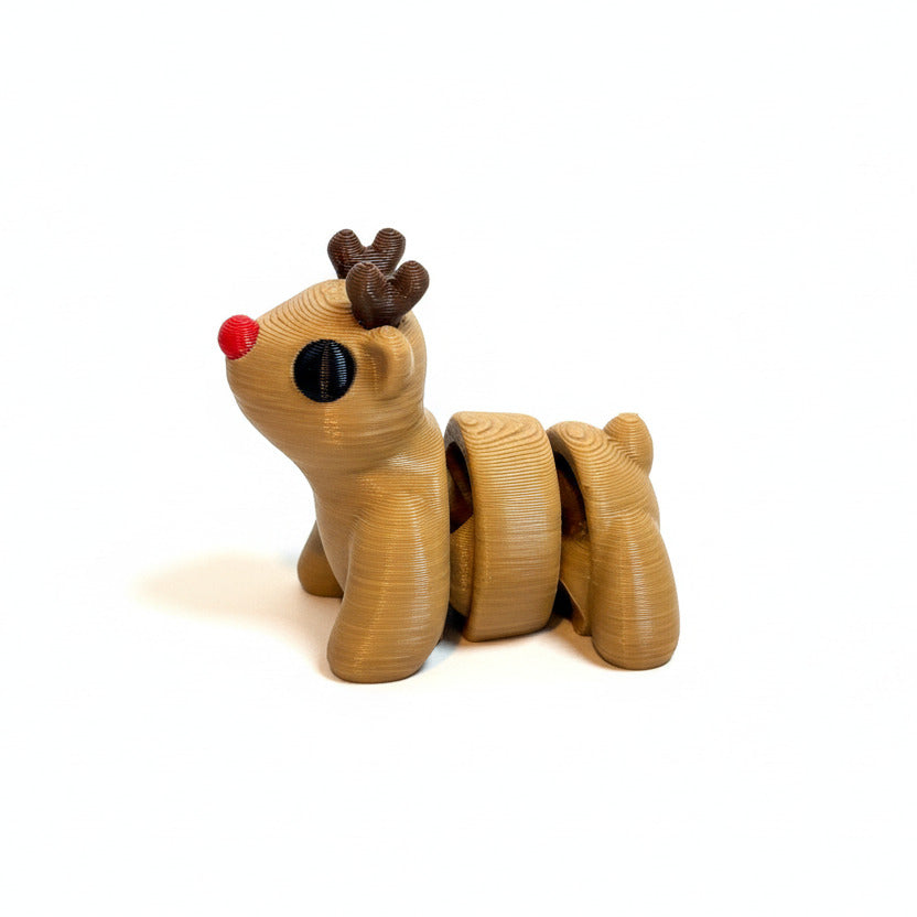 Red Nose Reindeer • Mini 3D Printed Articulated Animal • Flexi Animals • Christmas • Pocket Pets • Pocket Pals • Desk Pets [#72]