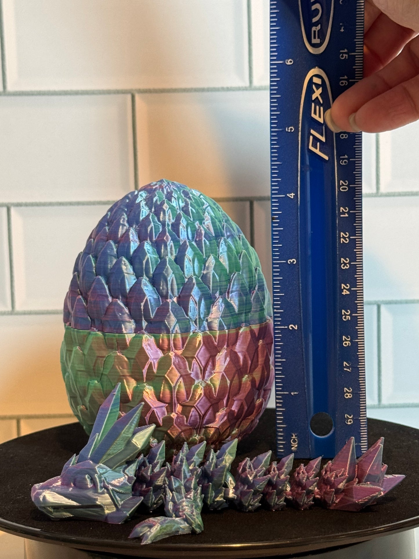 Matching Articulated Dragon + Egg • Flexi Dragon • Articulated • [OW3D Sky Blue + Green + Rose Red]