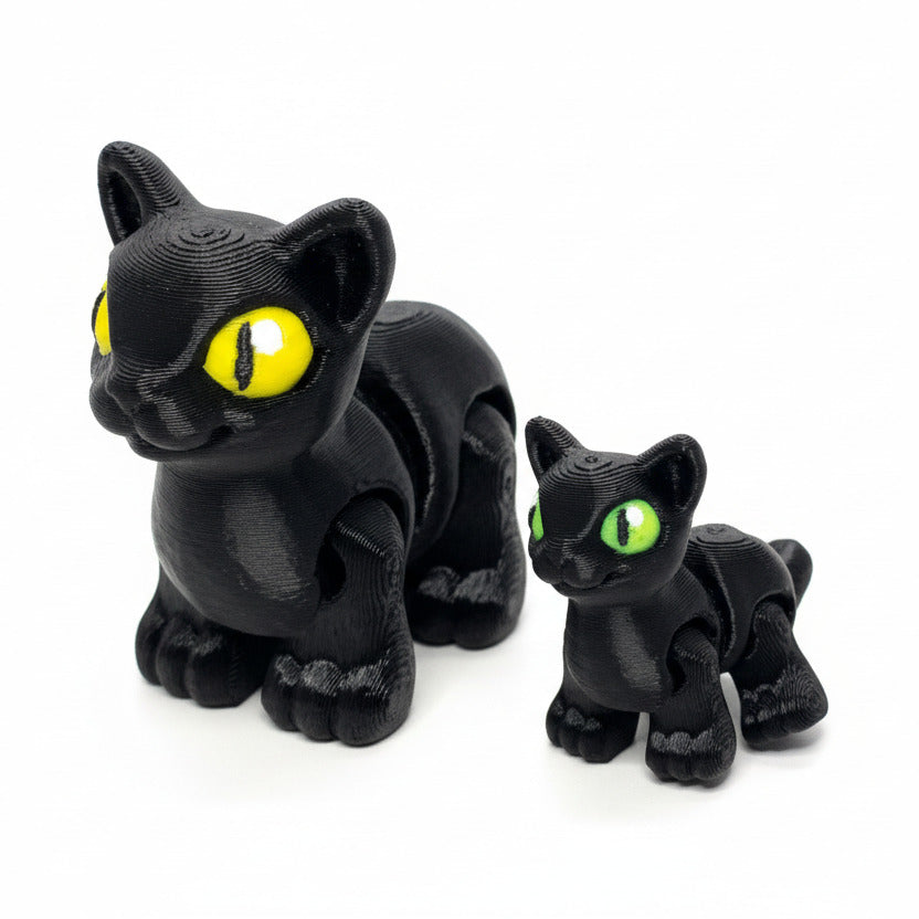 Black Cat • Halloween • Articulated *Larger* Animals • 3D Printed Articulated Animal • Flexi Animals • Pocket Pets • Pocket Pals • Desk Pets