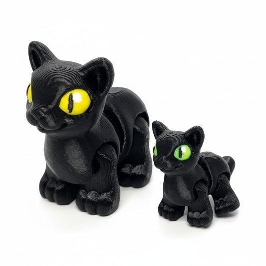 Black Cat • Halloween • Articulated *Larger* Animals • 3D Printed Articulated Animal • Flexi Animals • Pocket Pets • Pocket Pals • Desk Pets