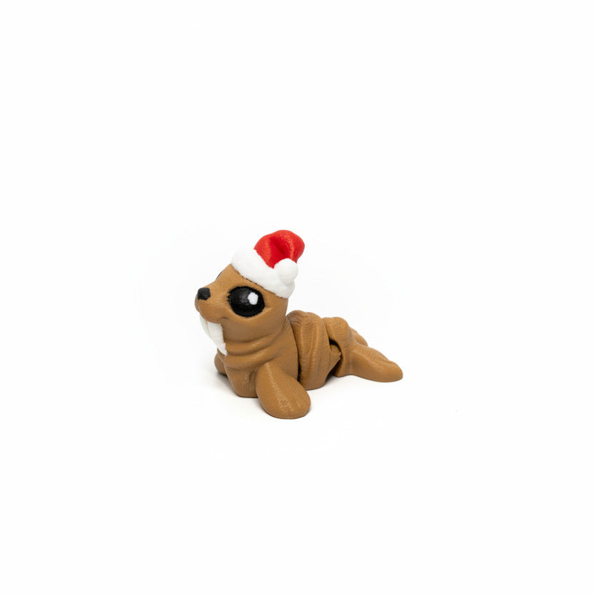 Walrus (Santa Hat) • Christmas • Mini 3D Printed Articulated Animal • Flexi Animals • Pocket Pets • Pocket Pals • Desk Pets*