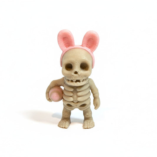 Easter Egg Skeleton (Pink Ears) • Mini 3D Printed Articulated Animal • Flexi Animals • Easter • Pocket Pets • Pocket Pals • Desk Pets [#79]