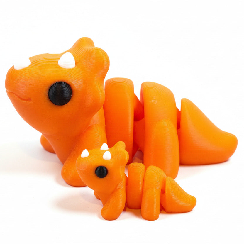 Triceratops Dinosaur (Orange) • Articulated *Larger* Animals •3D Printed Articulated Animal • Flexi Animals • Pocket Pets • Pocket Pals • Desk Pets [#44]