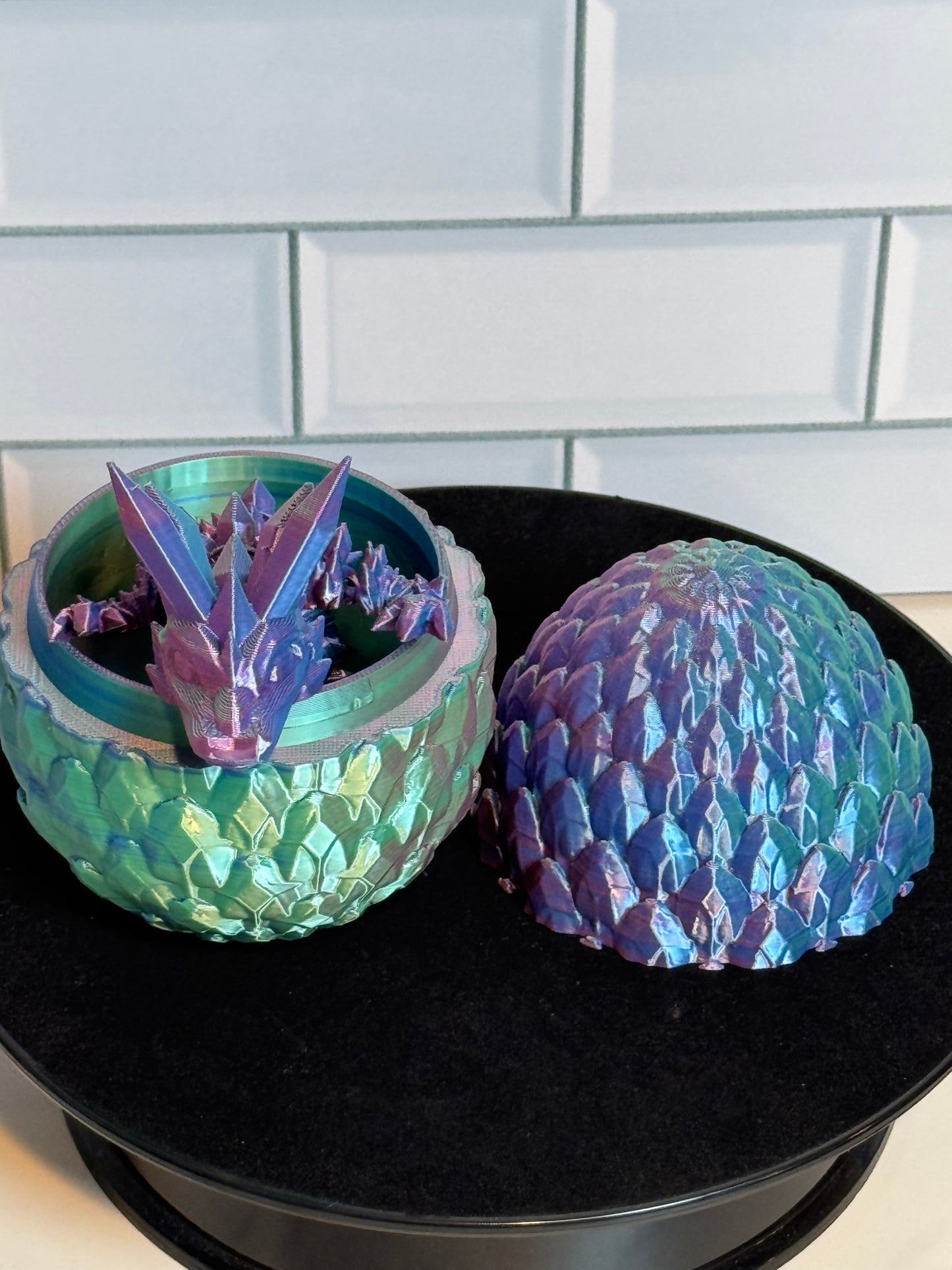 Matching Articulated Dragon + Egg • Flexi Dragon • Articulated • [OW3D Sky Blue + Green + Rose Red]
