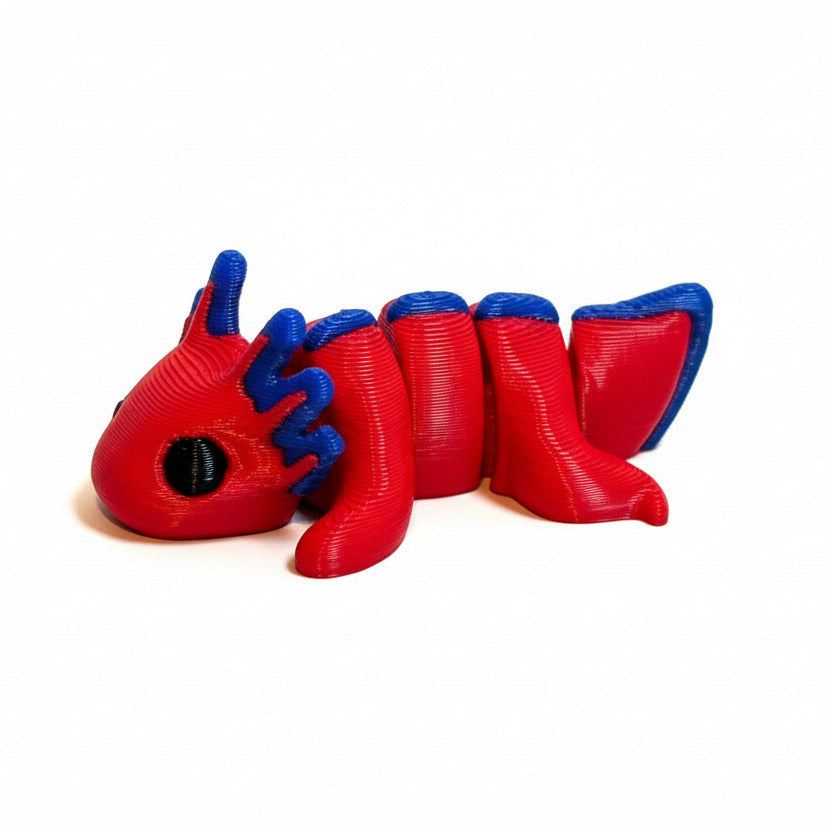 Axolotl (Red and Blue) • Mini 3D Printed Articulated Animal • Flexi Animals • Pocket Pets • Pocket Pals • Desk Pets [#29]*
