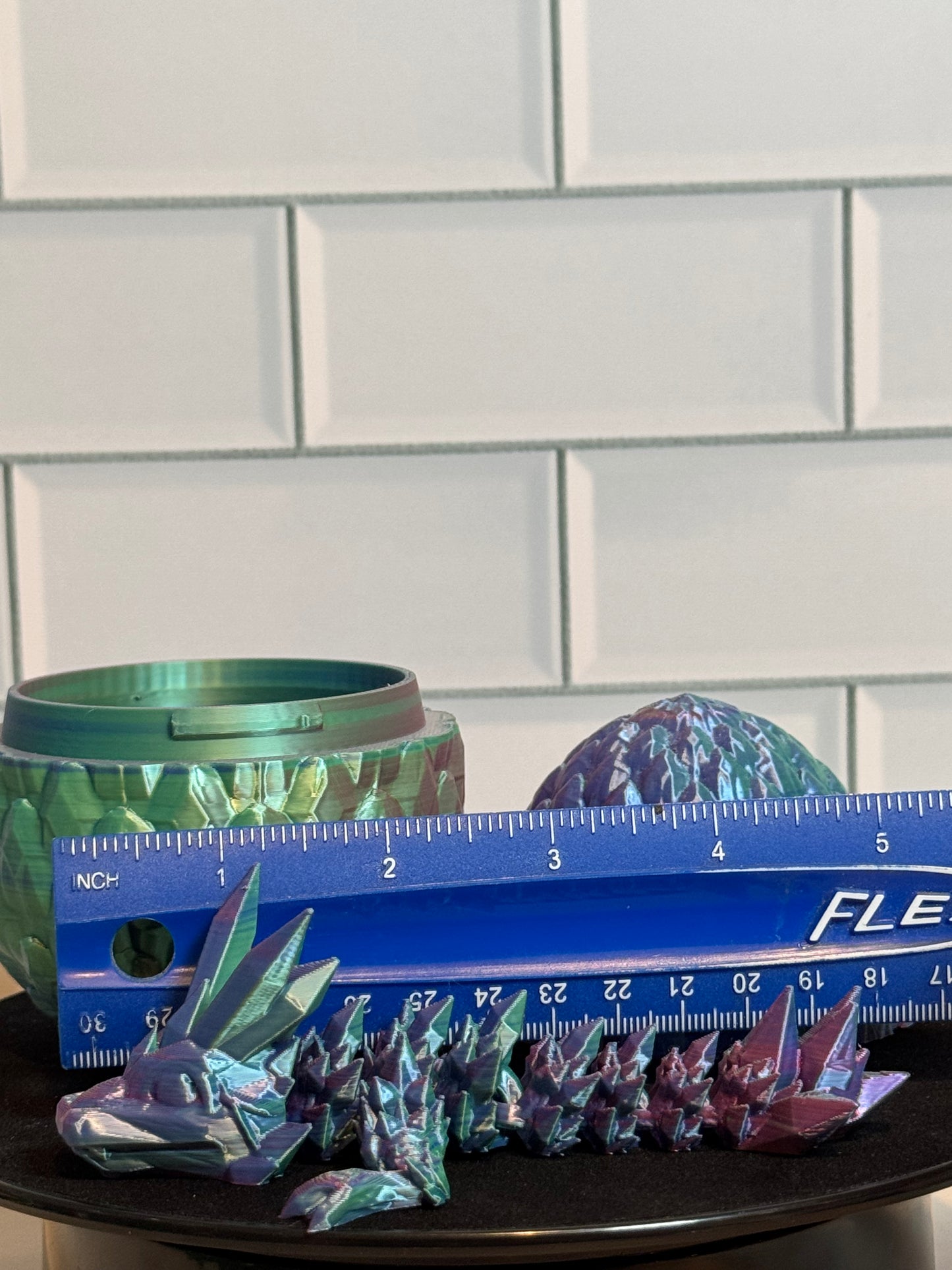 Matching Articulated Dragon + Egg • Flexi Dragon • Articulated • [OW3D Sky Blue + Green + Rose Red]