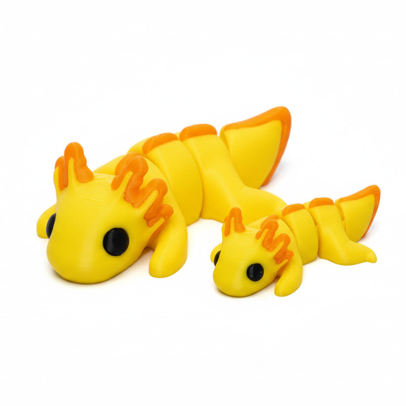 Axolotl (Yellow and Orange) • Articulated *Larger* Animals • 3D Printed Articulated Animal • Flexi Animals • Pocket Pets • Pocket Pals • Desk Pets [#29]