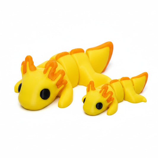 Axolotl (Yellow and Orange) • Articulated *Larger* Animals • 3D Printed Articulated Animal • Flexi Animals • Pocket Pets • Pocket Pals • Desk Pets [#29]