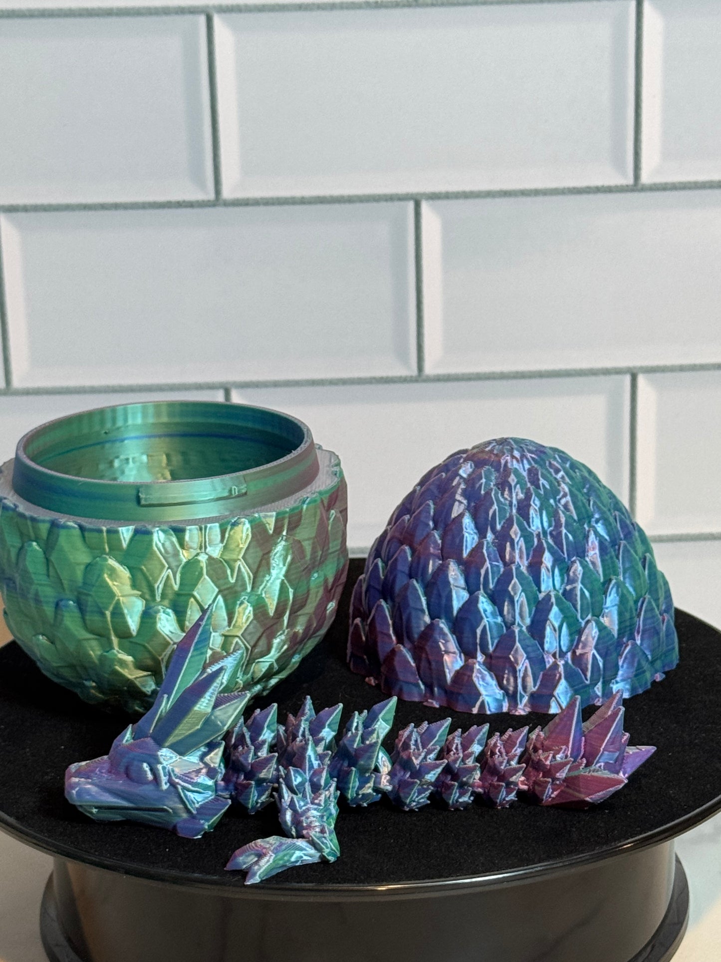 Matching Articulated Dragon + Egg • Flexi Dragon • Articulated • [OW3D Sky Blue + Green + Rose Red]