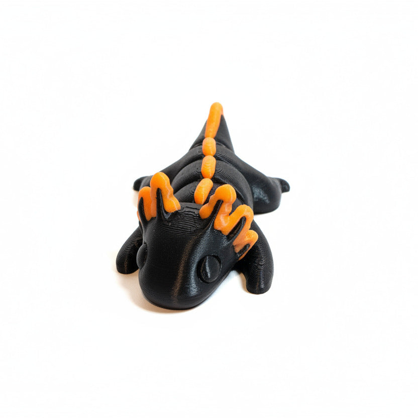 Axolotl (Black and Orange) • Articulated *Larger* Animals • 3D Printed Articulated Animal • Flexi Animals • Pocket Pets • Pocket Pals • Desk Pets [#29]