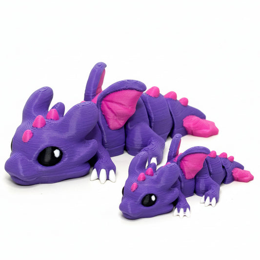 Dragon (Purple and Pink) • Articulated *Larger* Animals • 3D Printed Articulated Animal • Flexi Animals • Pocket Pets • Pocket Pals • Desk Pets