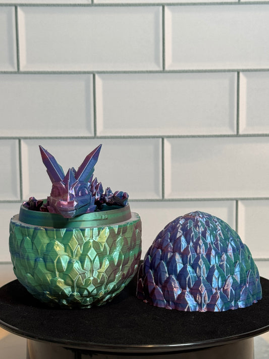 Matching Articulated Dragon + Egg • Flexi Dragon • Articulated • [OW3D Sky Blue + Green + Rose Red]