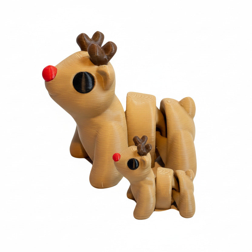 Red Nose Reindeer • Christmas • Articulated *Larger* Animals • 3D Printed Articulated Animal • Flexi Animals • Pocket Pets • Pocket Pals • Desk Pets [#72]