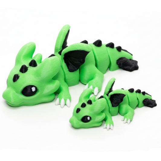 Dragon (Green and Black) • Articulated *Larger* Animals • 3D Printed Articulated Animal • Flexi Animals • Pocket Pets • Pocket Pals • Desk Pets