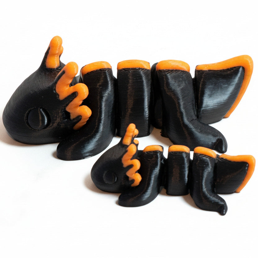 Axolotl (Black and Orange) • Articulated *Larger* Animals • 3D Printed Articulated Animal • Flexi Animals • Pocket Pets • Pocket Pals • Desk Pets [#29]