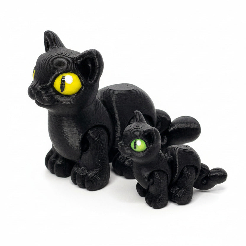 Black Cat • Halloween • Articulated *Larger* Animals • 3D Printed Articulated Animal • Flexi Animals • Pocket Pets • Pocket Pals • Desk Pets