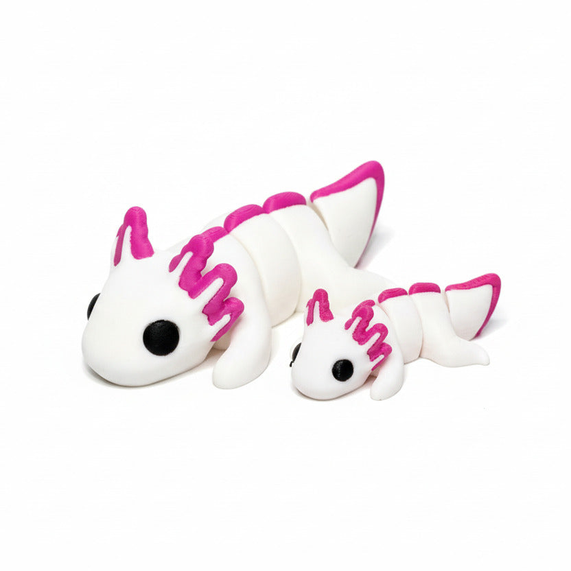 Axolotl (White and Hot Pink) • Articulated *Larger* Animals • 3D Printed Articulated Animal • Flexi Animals • Pocket Pets • Pocket Pals • Desk Pets [#29]