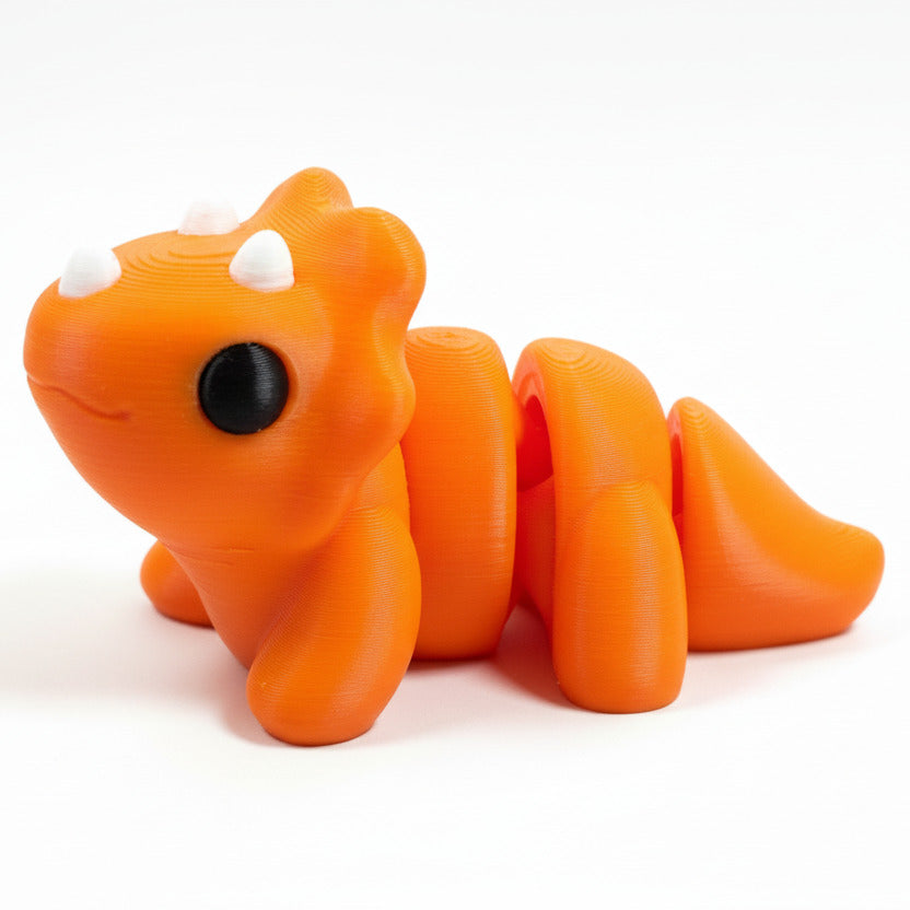 Triceratops Dinosaur (Orange) • Articulated *Larger* Animals •3D Printed Articulated Animal • Flexi Animals • Pocket Pets • Pocket Pals • Desk Pets [#44]