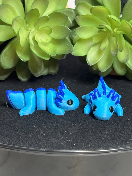 Axolotl (Blue) • Mini 3D Printed Articulated Animal • Flexi Animals