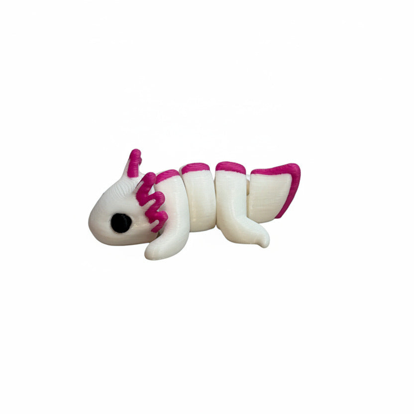 Axolotl (White and Hot Pink) • Mini 3D Printed Articulated Animal • Flexi Animals • Pocket Pets • Pocket Pals • Desk Pets [#29]*