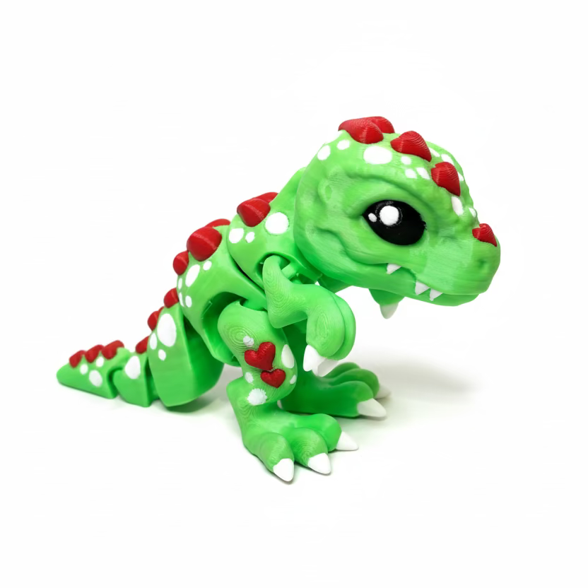 T-Rex Love Dinosaur (Roughly 3 Inches Tall) (Green + Red) • Valentine's Day • Articulated Dinosaur • Flexi Animal • Pocket Pets • Desk Pets*