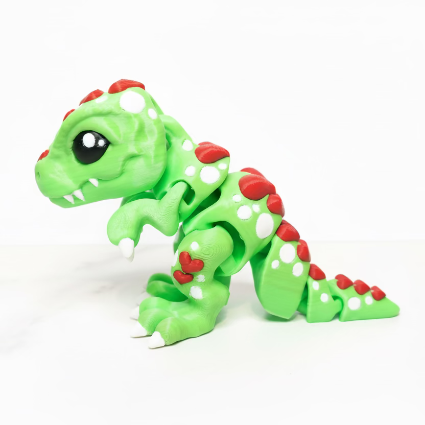 T-Rex Love Dinosaur (Roughly 3 Inches Tall) (Green + Red) • Valentine's Day • Articulated Dinosaur • Flexi Animal • Pocket Pets • Desk Pets*