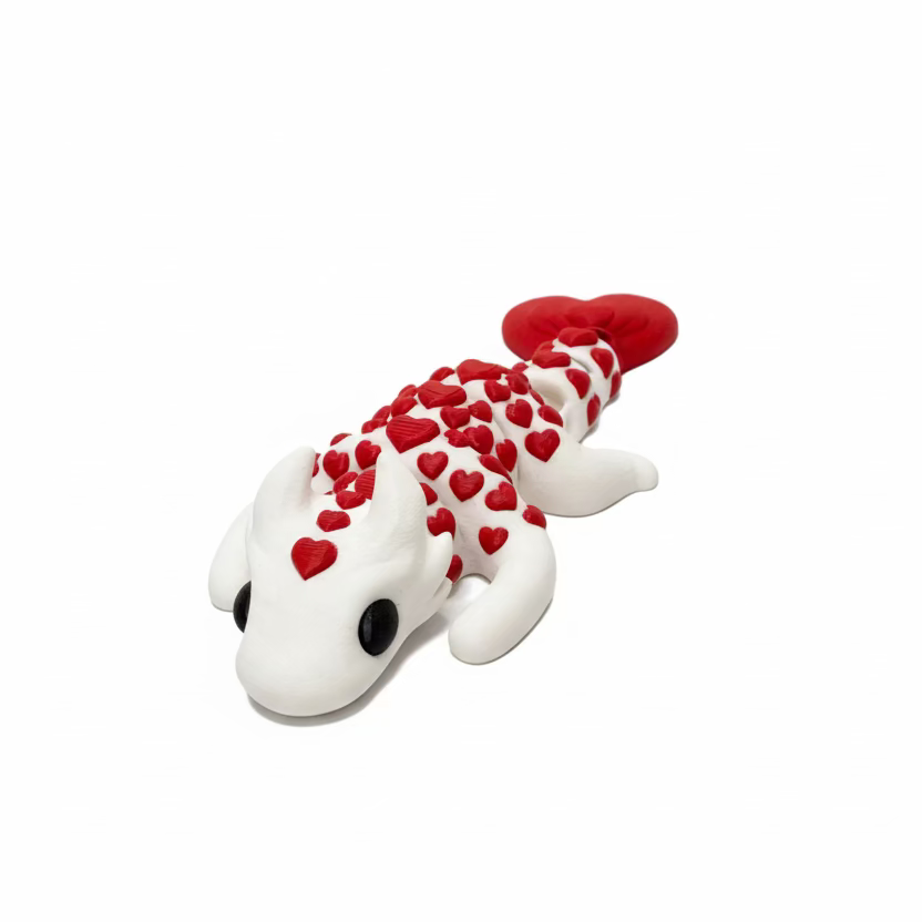 Love Dragon (Roughly 7.5 Inches Long) (White + Red) • Articulated Dragons • Flexi Dragon • Valentine's Day [#14]