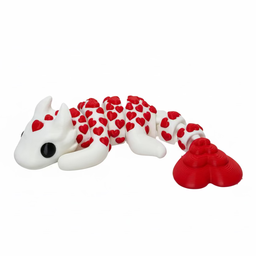Love Dragon (Roughly 7.5 Inches Long) (White + Red) • Articulated Dragons • Flexi Dragon • Valentine's Day [#14]