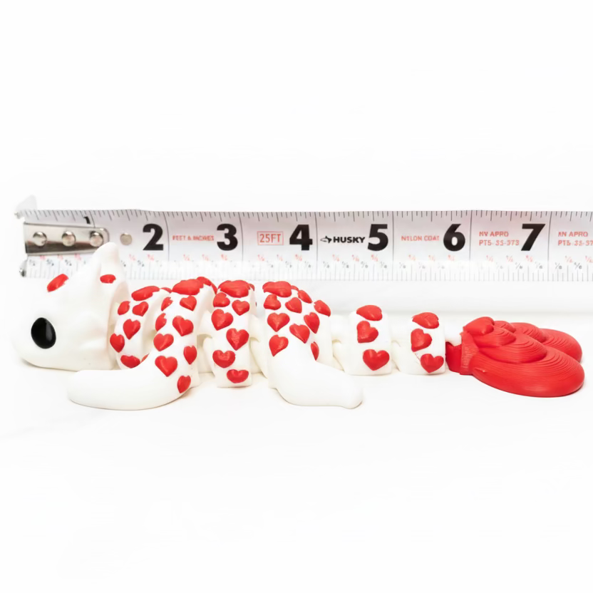 Love Dragon (Roughly 7.5 Inches Long) (White + Red) • Articulated Dragons • Flexi Dragon • Valentine's Day [#14]