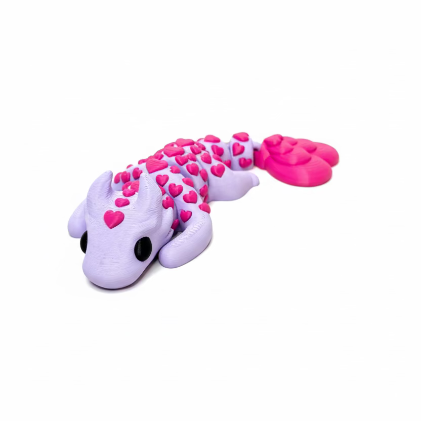 Love Dragon (Roughly 7.5 Inches Long) (Purple + Hot Pink) • Articulated Dragons • Flexi Dragon • Valentine's Day [#14]