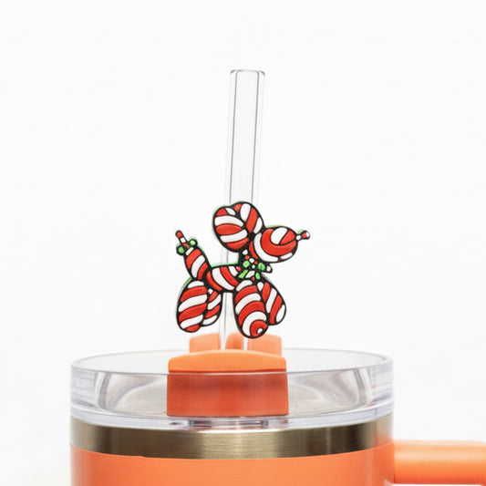 Christmas Red and Green Balloon Dog • Stanley Straw Buddies – 3D Printed Straw Toppers (Fits Stanley Size Straws Only)