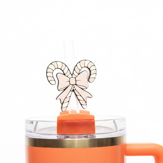 Pink Candy Canes with Bow • Christmas • Stanley Straw Buddies – 3D Printed Straw Toppers (Fits Stanley Size Straws Only)