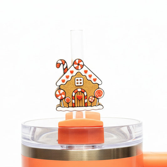 Gingerbread House • Christmas • Stanley Straw Buddies – 3D Printed Straw Toppers (Fits Stanley Size Straws Only)