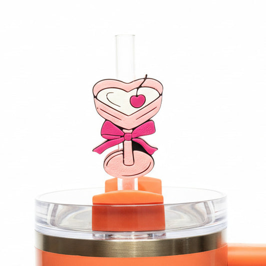Pink Heart Martini • Valentine's Day • Stanley Straw Buddies – 3D Printed Straw Toppers (Fits Stanley Size Straws Only)