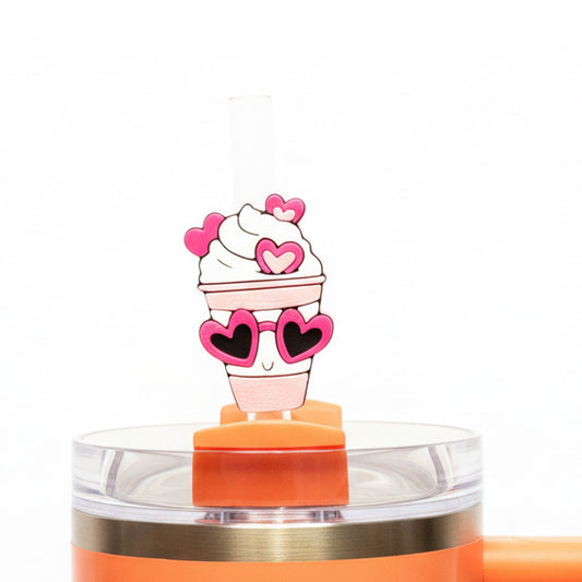 Love Coffee Latte With Sunglasses • Valentine's • Stanley Straw Buddies – 3D Printed Straw Toppers (Fits Stanley Size Straws Only)