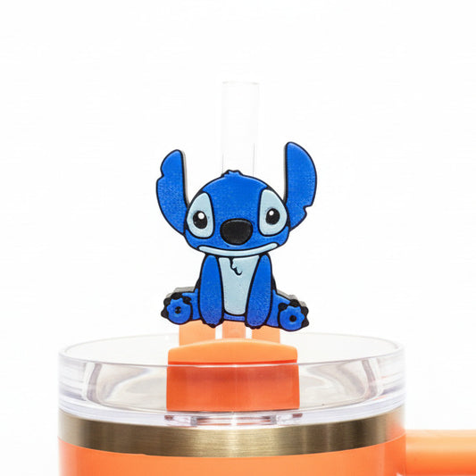 Blue Alien Sitting Up • 626 • Stanley Straw Buddies – 3D Printed Straw Toppers (Fits Stanley Size Straws Only)