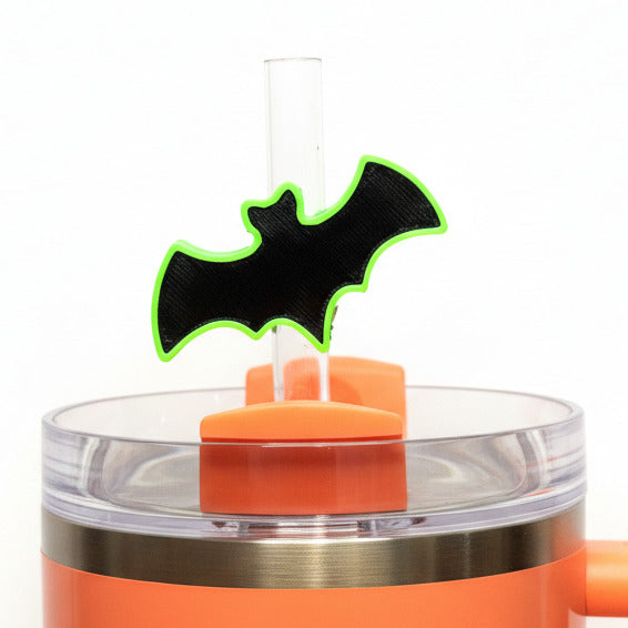 Black Bat Lime Green Trim • Stanley Straw Buddies – 3D Printed Straw Toppers (Fits Stanley Size Straws Only)