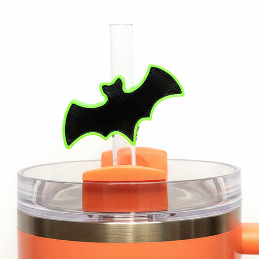 Black Bat Lime Green Trim • Stanley Straw Buddies – 3D Printed Straw Toppers (Fits Stanley Size Straws Only)