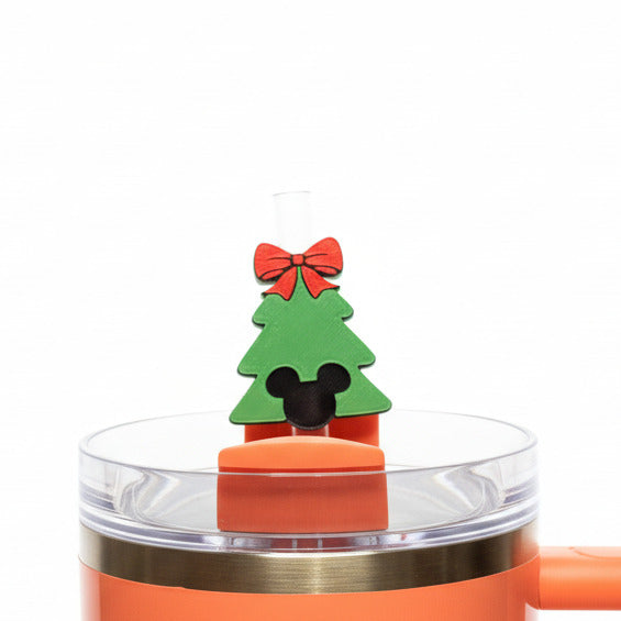 Christmas Tree with Magial Mouse • Christmas • Stanley Straw Buddies – 3D Printed Straw Toppers (Fits Stanley Size Straws Only)
