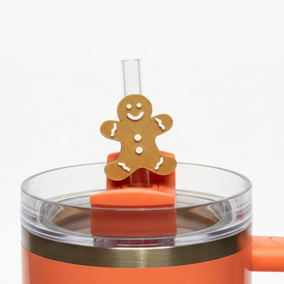 Gingerbread Man Cookie • Christmas • Stanley Straw Buddies – 3D Printed Straw Toppers (Fits Stanley Size Straws Only)