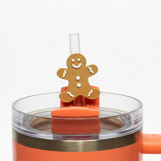 Gingerbread Man Cookie • Christmas • Stanley Straw Buddies – 3D Printed Straw Toppers (Fits Stanley Size Straws Only)