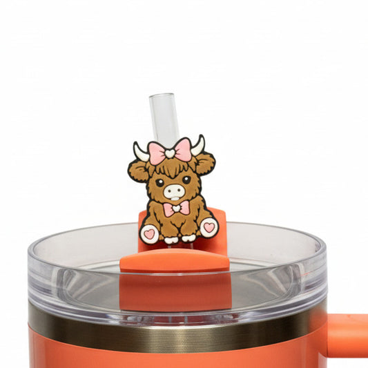 Highland Cow • Valentine's Day • Stanley Straw Buddies – 3D Printed Straw Toppers (Fits Stanley Size Straws Only)