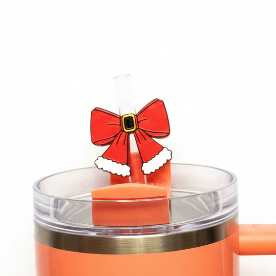 Santa Bow • Christmas • Stanley Straw Buddies – 3D Printed Straw Toppers (Fits Stanley Size Straws Only)