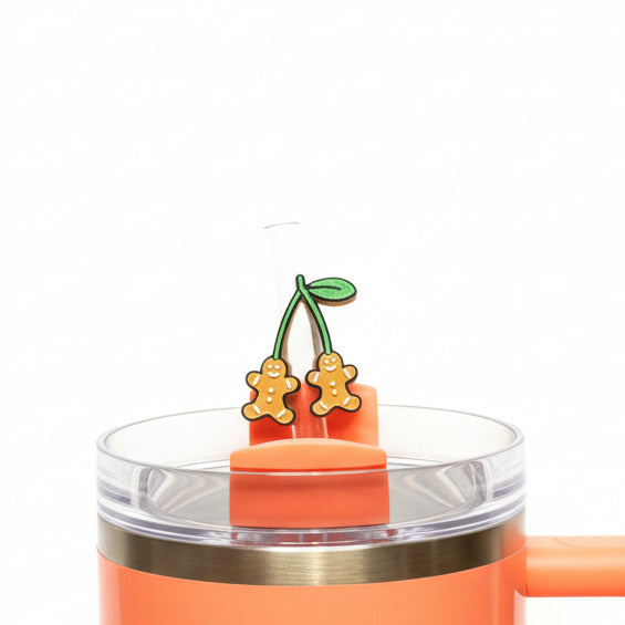 Gingerbread Man Cookie Cherries • Christmas • Stanley Straw Buddies – 3D Printed Straw Toppers (Fits Stanley Size Straws Only)