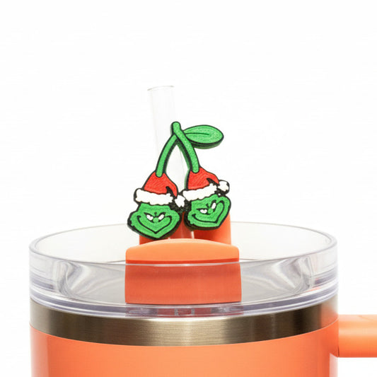 Grump Man Cherries • Christmas • Stanley Straw Buddies – 3D Printed Straw Toppers (Fits Stanley Size Straws Only)