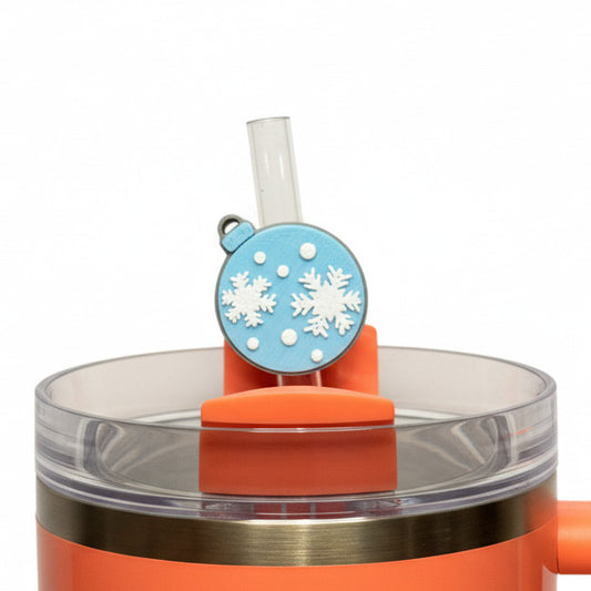 Ornament With Snowflakes • Christmas • Stanley Straw Buddies – 3D Printed Straw Toppers (Fits Stanley Size Straws Only)