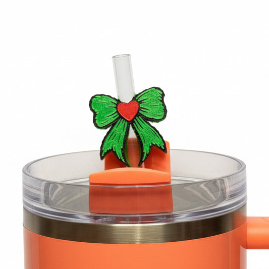 Grumpy Bow • Christmas • Stanley Straw Buddies – 3D Printed Straw Toppers (Fits Stanley Size Straws Only)