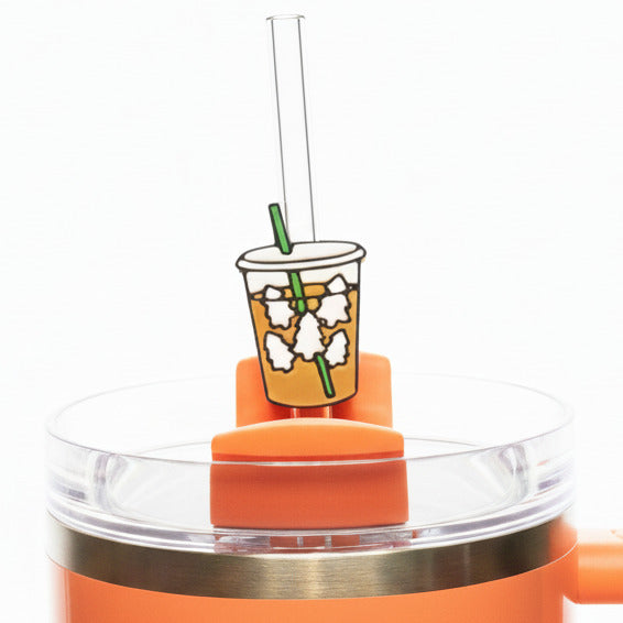 Iced Coffee Latte with Christmas Tree Ice Cubes • Christmas • Stanley Straw Buddies – 3D Printed Straw Toppers (Fits Stanley Size Straws Only)
