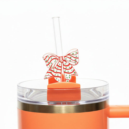 Christmas Cake Bow Stanley Straw Buddies – 3D Printed Straw Toppers (Fits Stanley Size Straws Only)